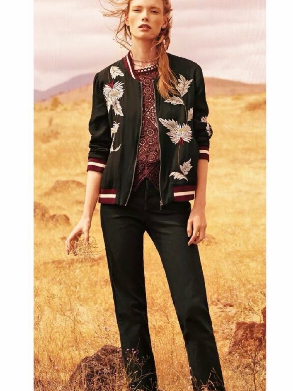 Anthropology Elevenses embroidered Solstice bomber
